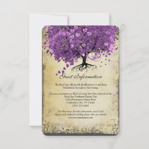 Strahlende Lila Herzblatt-Baum-Hochzeit Einladung