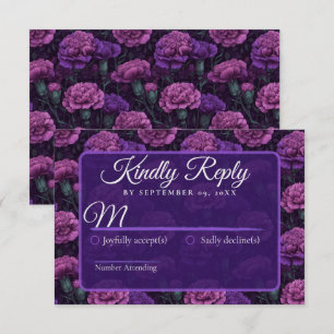 Strahlende lila Nelke inspirierte Retro-Hochzeit RSVP Karte