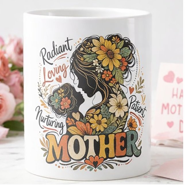 Strahlende Mutter Florale Silhouette Jumbo-Tasse (Von Creator hochgeladen)