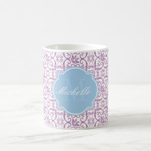 Strahlende Orchidee Damast Monogramm Tasse