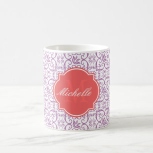 Strahlende Orchidee Damast Monogramm Tasse
