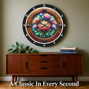 Strahlende Protea Buntglas Große Wanduhr