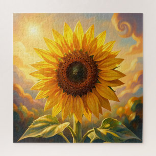 Strahlender goldener Sonnenblumenuntergang