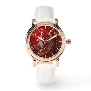 Strahlender Hirsch in Gold Armbanduhr