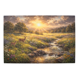 Strahlender Horizont: Goldener Wildbach mit Hirsch