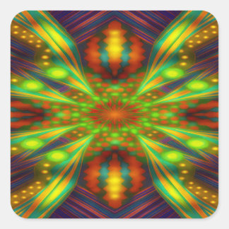 Strahlender Neon-Sternenexplosion-Kaleidoskop Quadratischer Aufkleber