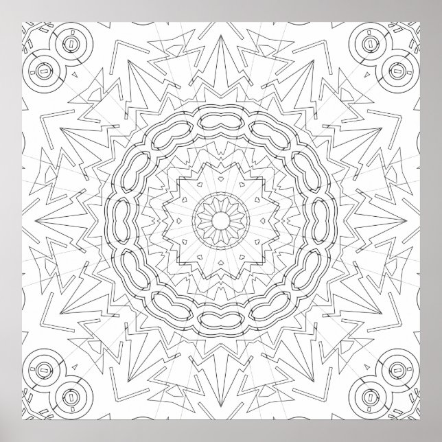 Strahlender Pfeilstern Mandala Malvorlage Kunst Poster (Vorne)