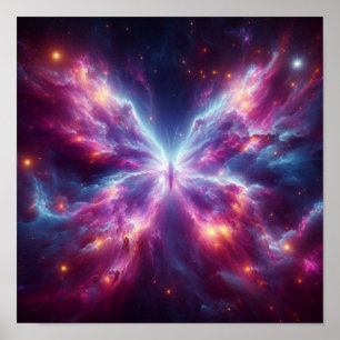 Strahlender Schmetterlingsnebel im kosmischen Himm Poster