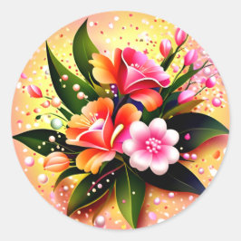 Strahlendes Blumenbouquet-Glühen Runder Aufkleber