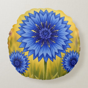 Strahlendes Blütenblatt: Kornblumenblau Rundes Kissen