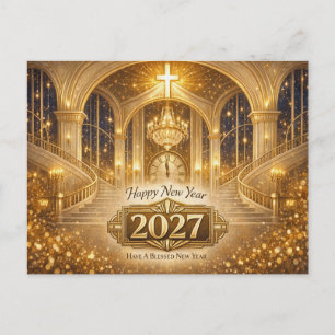 Strahlendes Gold Christliches Gesegnetes Neues Jah Feiertagspostkarte