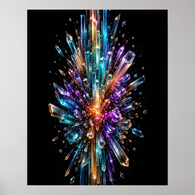Strahlendes Kristall-Burst 3D-Abstraktes Poster (Vorne)