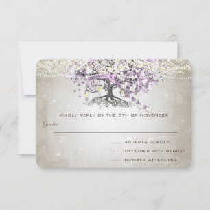 Strahlendes Lila Romantisches Herzblatt Hochzeit RSVP Karte