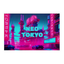 Strahlendes Neo-Tokio Cyberpunk Synthwave Stadt