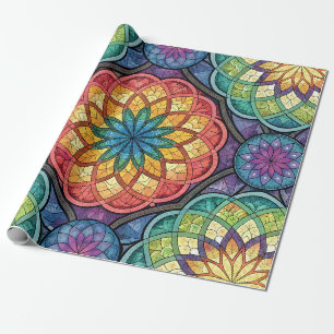 Strahlendes Regenbogen-Mandala-Mosaik – Buntglas Geschenkpapier