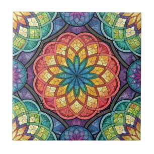 Strahlendes Regenbogen-Mandala-Mosaik – Glasmalere Fliese