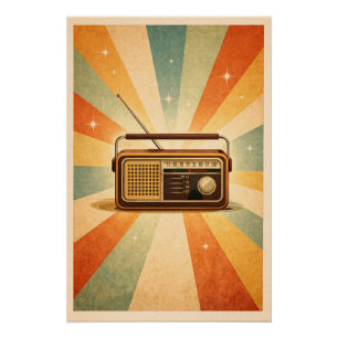 Strahlendes Retro-Radio-Sonnenburst-Vintage-Musikp Poster