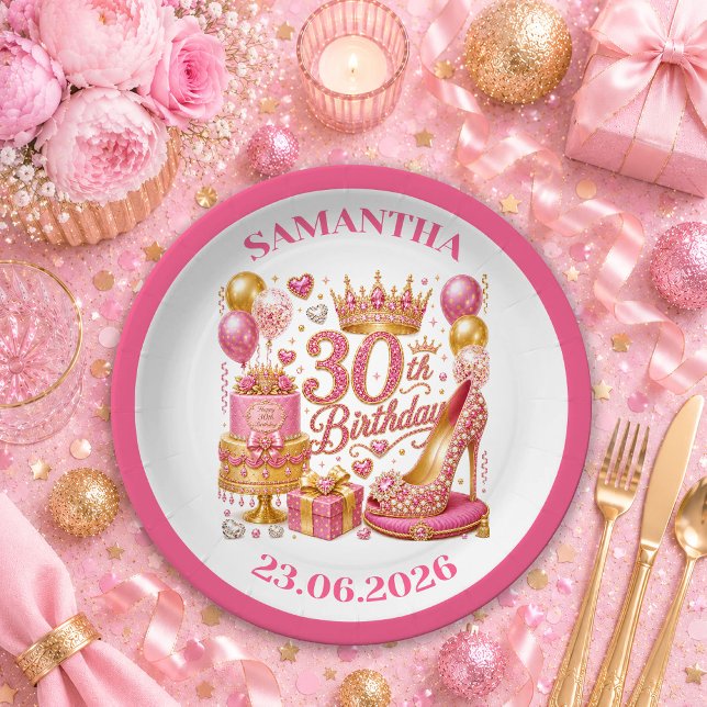 Strahlendes Rosa Gold Konfetti 30. Geburtstag Papi Pappteller (Radiant Pink Gold Confetti 30th Birthday Paper Plates

)