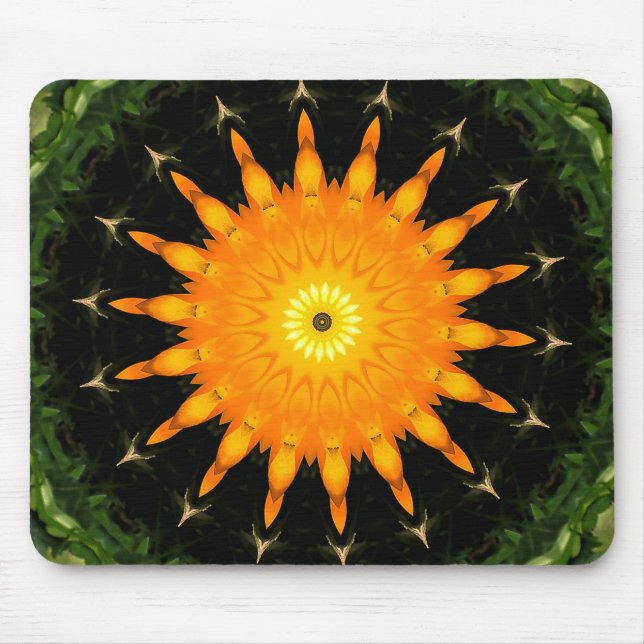 Strahlendes Sonnen-Mandala-Kaleidoskop-Kunstwerk Mousepad (Vorne)