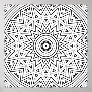 Strahlendes Zickzack-Dreiecks-Mandala-Muster-Kunst Poster