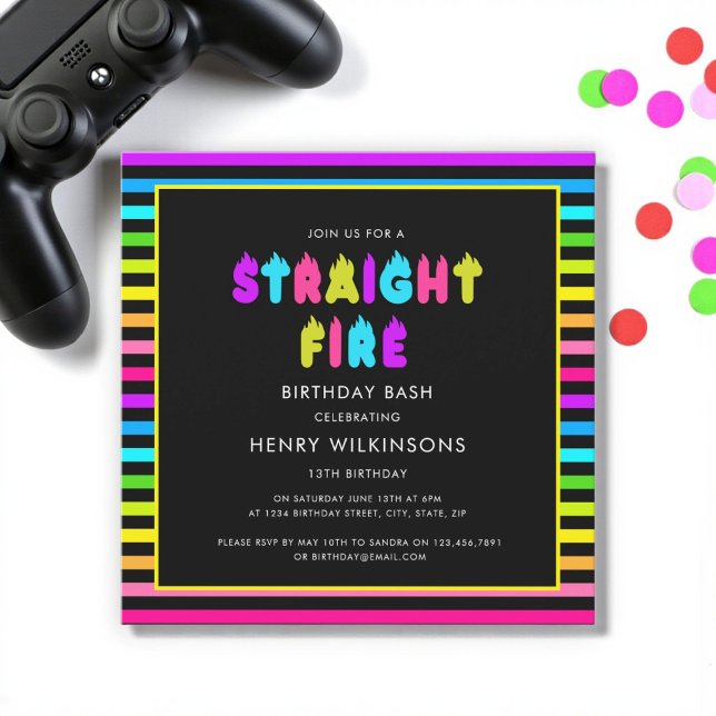 Straight fire neon teen boys birthday  einladung (Von Creator hochgeladen)