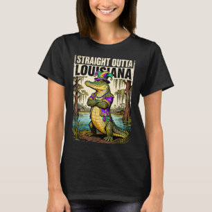 Straight Outta Louisiana Mardi Gras Alligator  T-Shirt