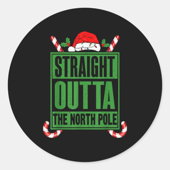 Straight Outta North Le Xmas Candy Cane Funny Paro Runder Aufkleber (Vorderseite)
