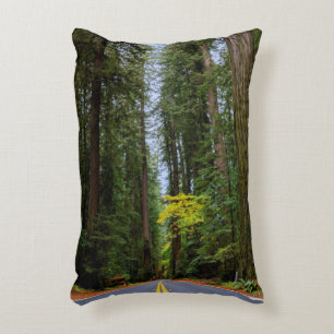 Straight Road Foggy Redwood Trees Accent Pillow Dekokissen