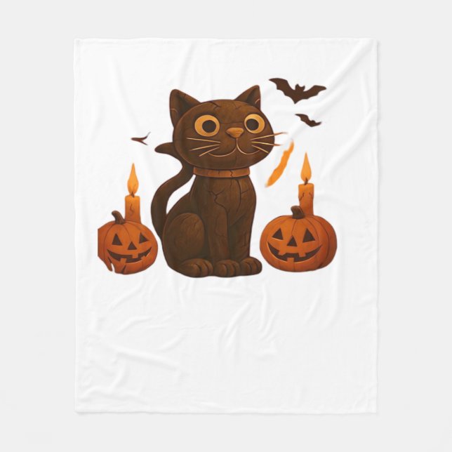 Strampler Pumpkin Cat Halloween Geschenk überversi Fleecedecke (Vorderseite)
