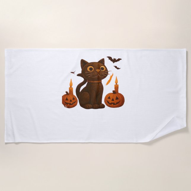 Strampler Pumpkin Cat Halloween Geschenk überversi Strandtuch (Vorderseite)