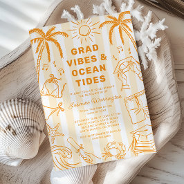 Strand-Abschluss-Vibes-Doodle Gelbe Abschlussfeier Einladung