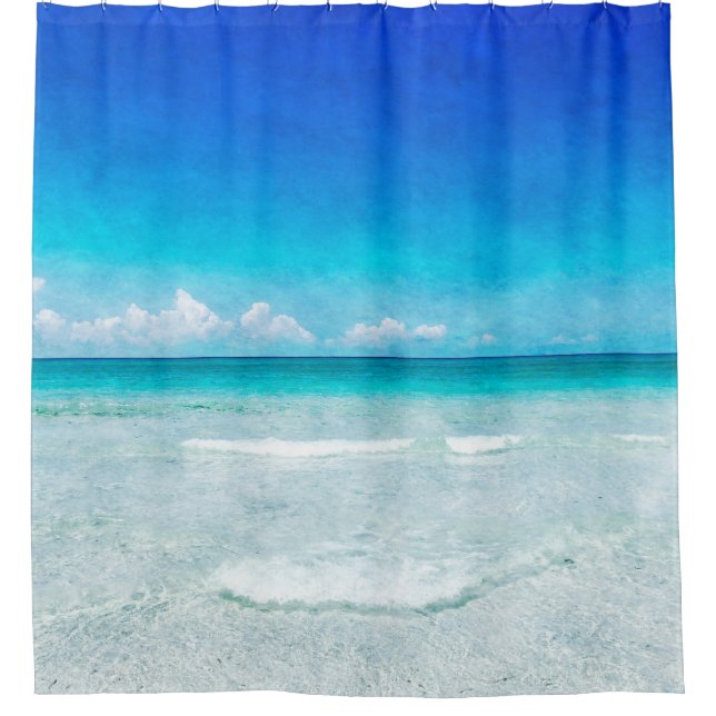 Strand am Aquamarinen Ufer des türkisblauen Wasser Duschvorhang (Vorderseite)