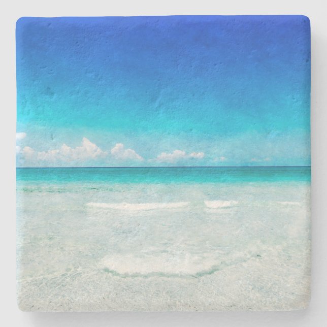 Strand am Aquamarinen Ufer des türkisblauen Wasser Steinuntersetzer (Vorderseite)