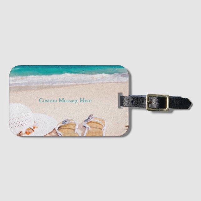Strand am Meer: Sommer Sunhat und Sandalen Gepäckanhänger (Vorderseite (Horizontal))