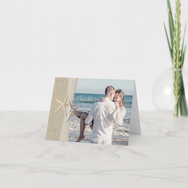 Strand Amore Leinwand und Starfish-Foto danken Dankeskarte (Vorderseite)