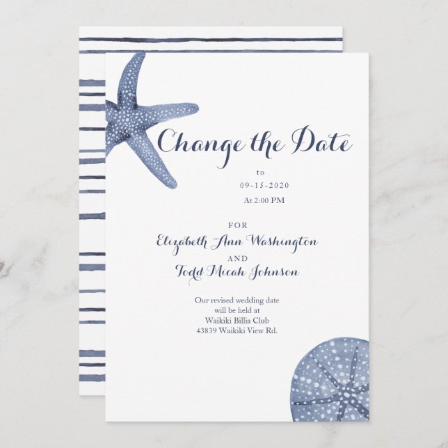 Strand Ändern Sie die Datumsfarbkarte Einladung (Vorne/Hinten)