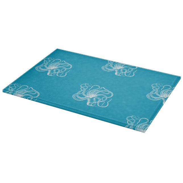 Strand Aqua Blue White Octopus Schneidebrett (Ecke)