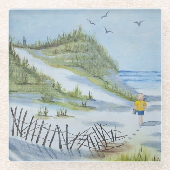 Strand-Aquarell Glasuntersetzer (Vorderseite)