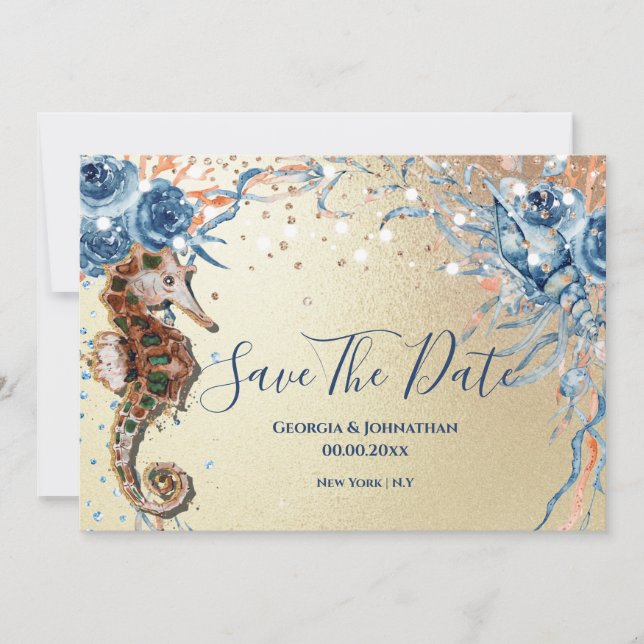 Strand Aquarell Muschel Insel Ozeanorange Save The Date (Vorderseite)
