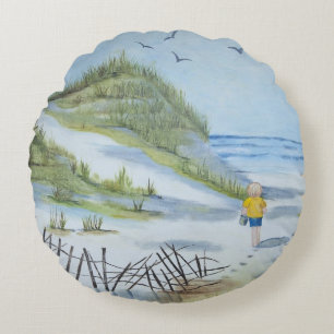 Strand-Aquarell Rundes Kissen