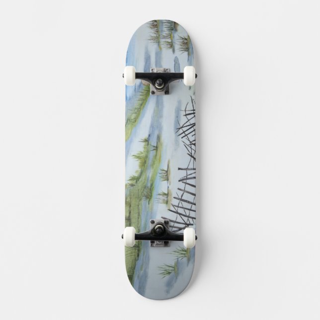 Strand-Aquarell Skateboard (Vorderseite)