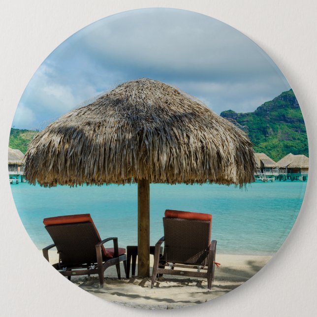 Strand auf Bora Bora Knopf Button (Vorderseite)