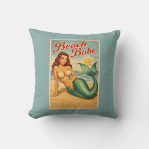 Strand-Babe Pin-Up Meerjungfrau Retro Küstenleben  Kissen