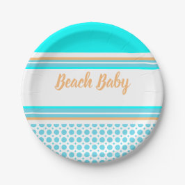 Strand-Baby-Streifen-Muster-orange Aqua-Blau-Party Pappteller