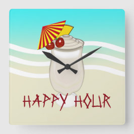 Strand-Bar-glückliche Stunde Piña Colada Quadratische Wanduhr