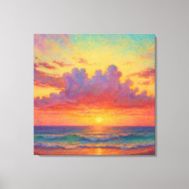 Strand bei Sonnenuntergang im Pastellstil - Maleri Leinwanddruck