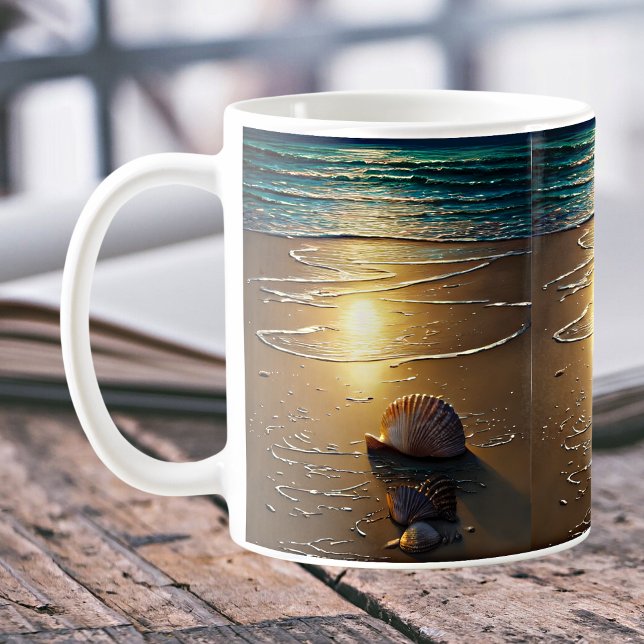 Strand bei Sunset mit Muscheln Kaffeetasse (Von Creator hochgeladen)