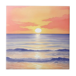 Strand bei Sunset Ocean Wave Wasserfarbenmalerei Fliese
