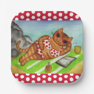 Strand Bikini Katze Pappteller 