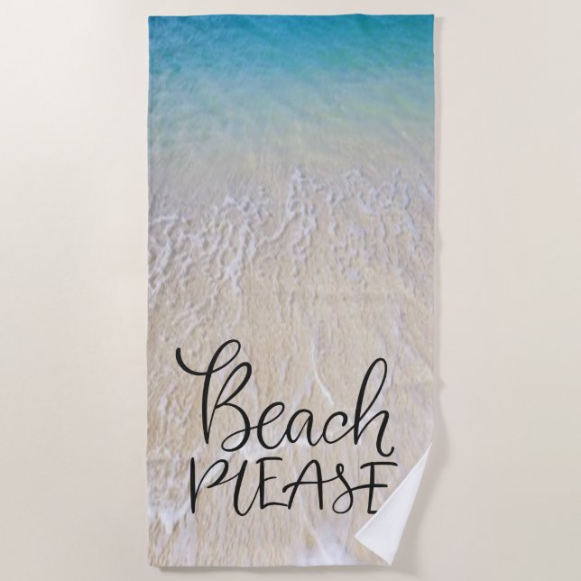 Strand bitte im Spaß-Schriftart mit Ozean-Wellen Strandtuch (Vorderseite)